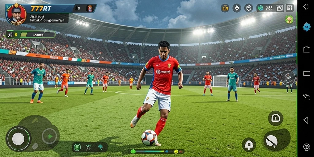 Tampilan gameplay 777RT yang menegangkan saat bertanding di lapangan sepak bola.