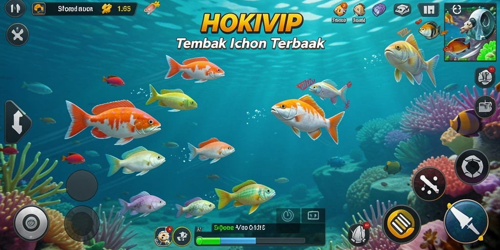 Tampilan gameplay HOKIVIP dengan aksi menembak ikan yang seru.