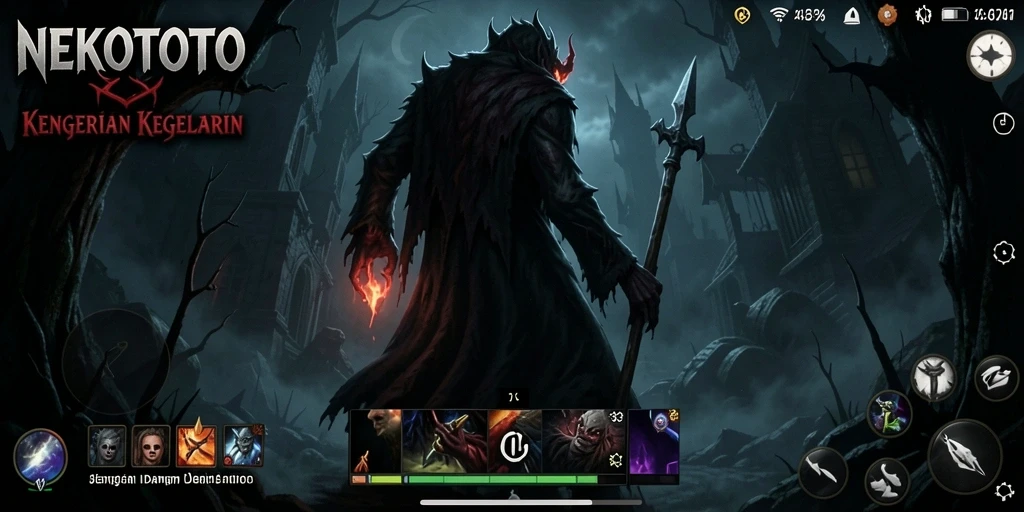 Screenshot gameplay NEKOTOTO yang menampilkan suasana Horror yang mencekam.