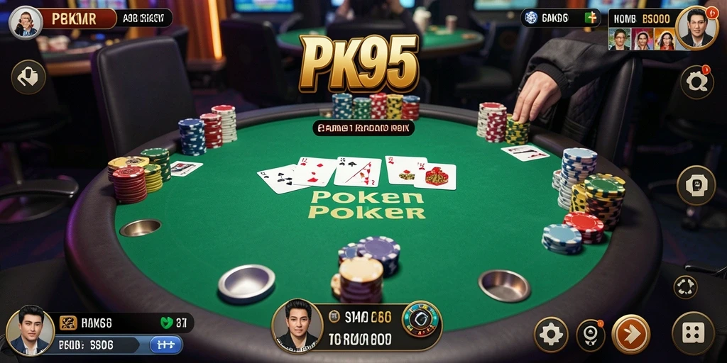 Screenshot dari PK95 menampilkan pemain yang serius dalam permainan Poker.