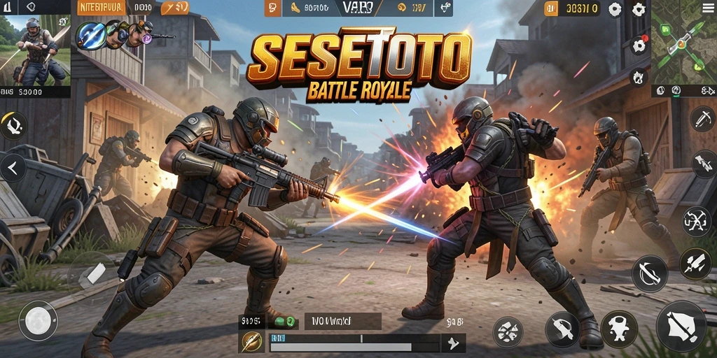 Tampilan aksi epik dalam SESETOTO saat pertempuran Battle Royale.