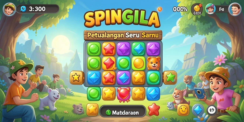 Tampilan gameplay SPINGILA yang penuh warna dan menantang.