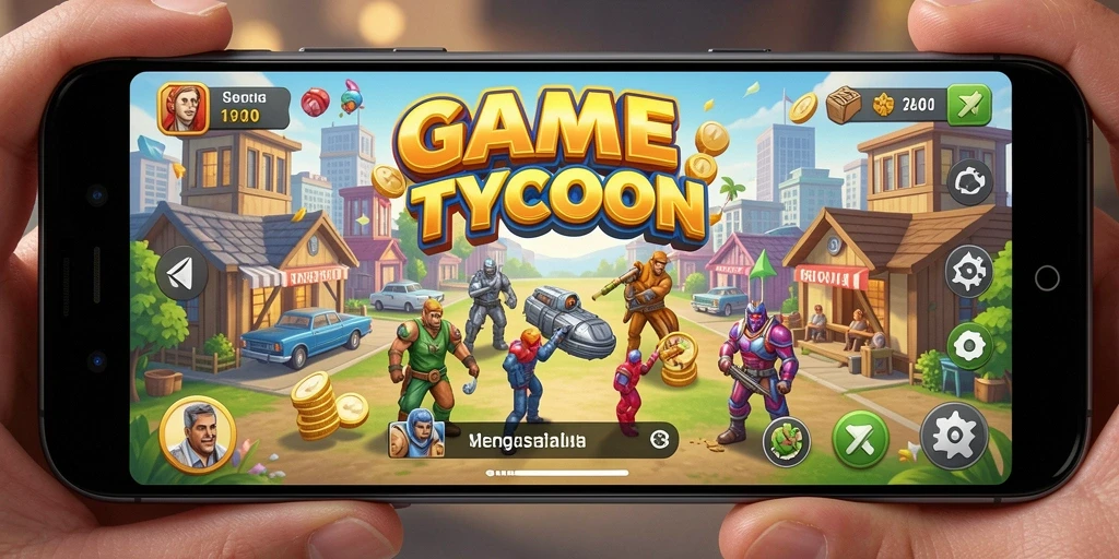 Screenshot gameplay T6 menunjukkan manajemen bisnis yang mendebarkan.